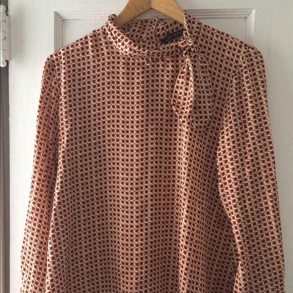 Zara woman blouse, size M, tan with pattern